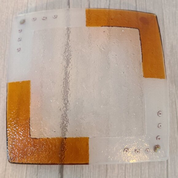 Vintage MCM Murano Italy Art Glass Tray Trinket Dish Orange Clear - Picture 6 of 11